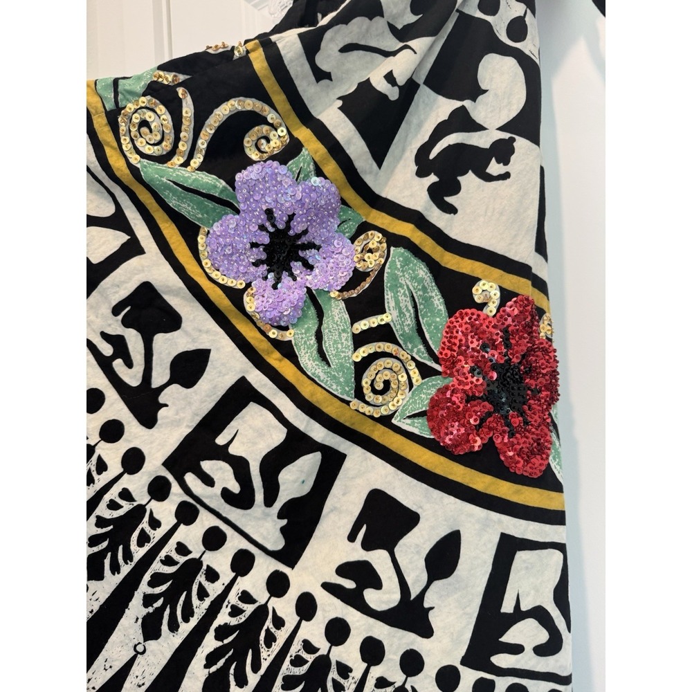 Sandy Starkman Wrap Skirt Small Sequin Floral Boho Artisan Statement Midi Skirt - Picture 4 of 9